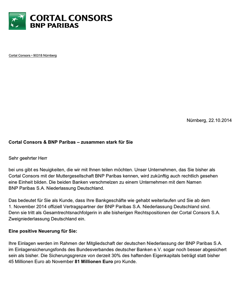Anschreiben BNP Paribas